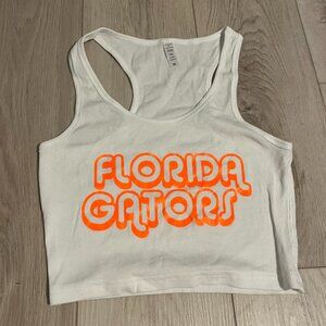 UF Florida Gators Cropped Tank Top | White with Bright Orange Writing | Size M